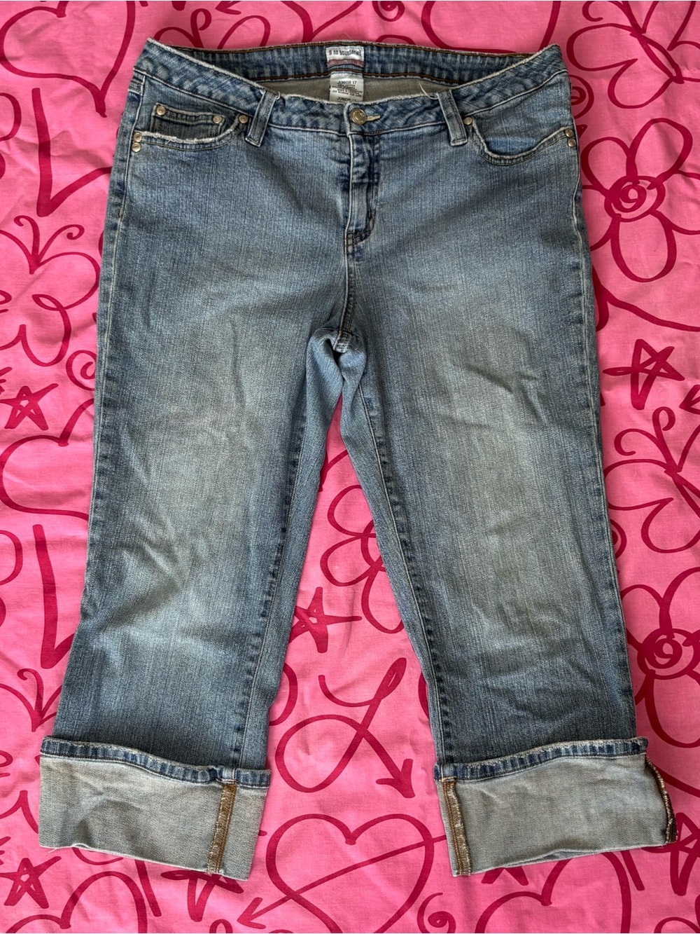 No Boundaries Womens Junior 17 Blue Cargo Capri Jeans Low Rise Y2K